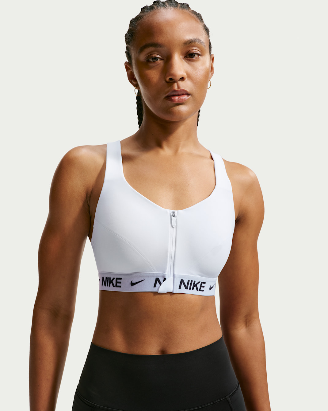 Brassière de sport rembourrée à maintien supérieur avec zip avant Nike Indy pour femme - Blanc