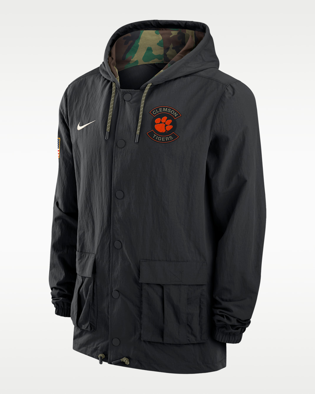 Clemson Men's Nike Full-Snap Hooded Military Jacket - Black
