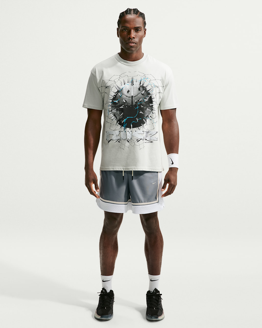 Shorts de básquetbol Dri-FIT de 15 cm para hombre Nike Standard Issue - Gris azulado/Blanco/Marfil pálido/Marfil pálido