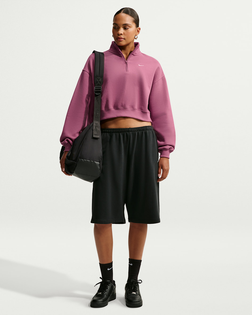 Nike Studio Fleece Medium Weight Women's Oversized 1/4-Zip Cropped Top