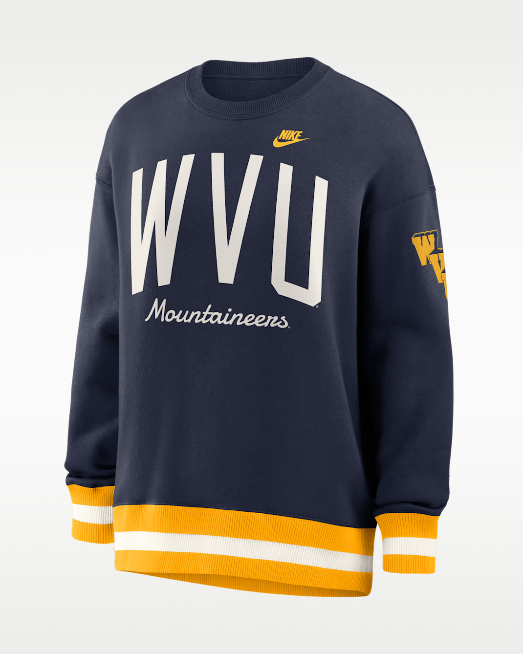 Sudadera de cuello redondo sin cierre universitaria Nike para mujer West Virginia Legacy - Azul marino/Oro