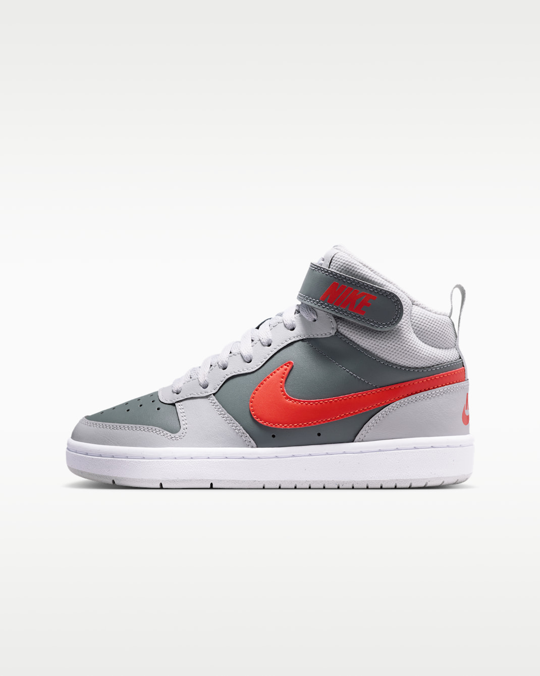 Nike Court Borough Mid 2 Big Kids' Shoes - Smoke Grey/Grey Fog/White/Picante Red