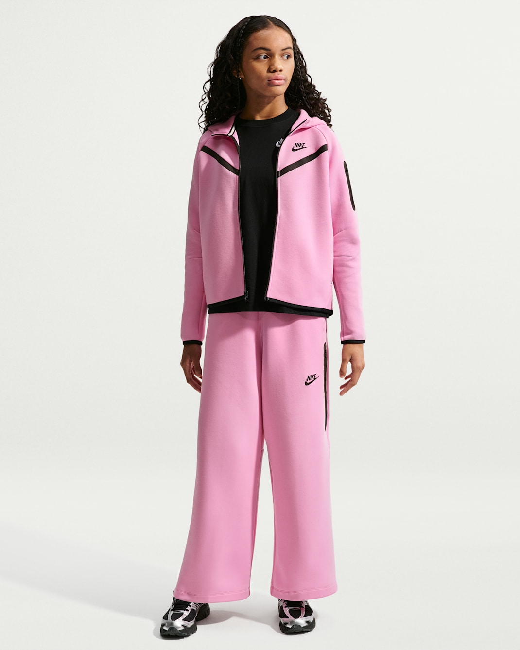 Nike Tech Fleece Big Kids' (Girls') Wide-Leg Pants - Pink Rise/Black