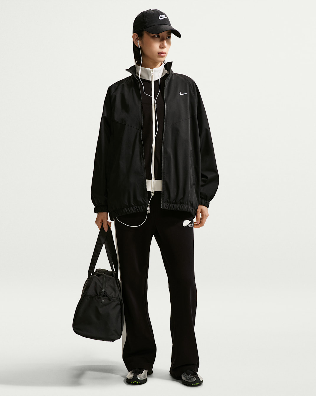 Nike Studio Fleece Lightweight 'French Terry' Women's Mid-Rise Tracksuit Bottoms - Total Black/Sail/Sail