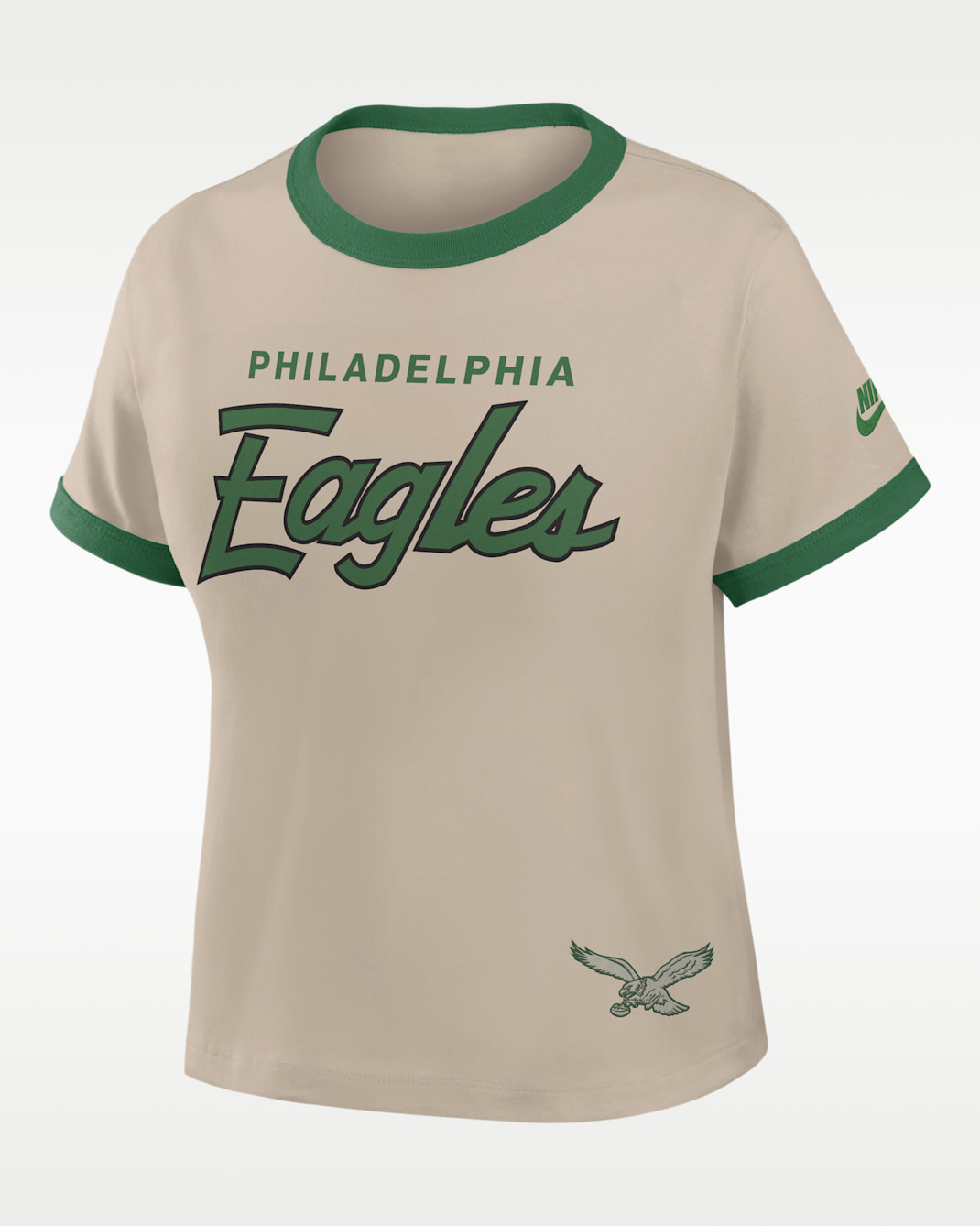 Philadelphia Eagles Rewind Ringer Mod Women's Nike NFL Cropped T-Shirt - Cream/Pine Green