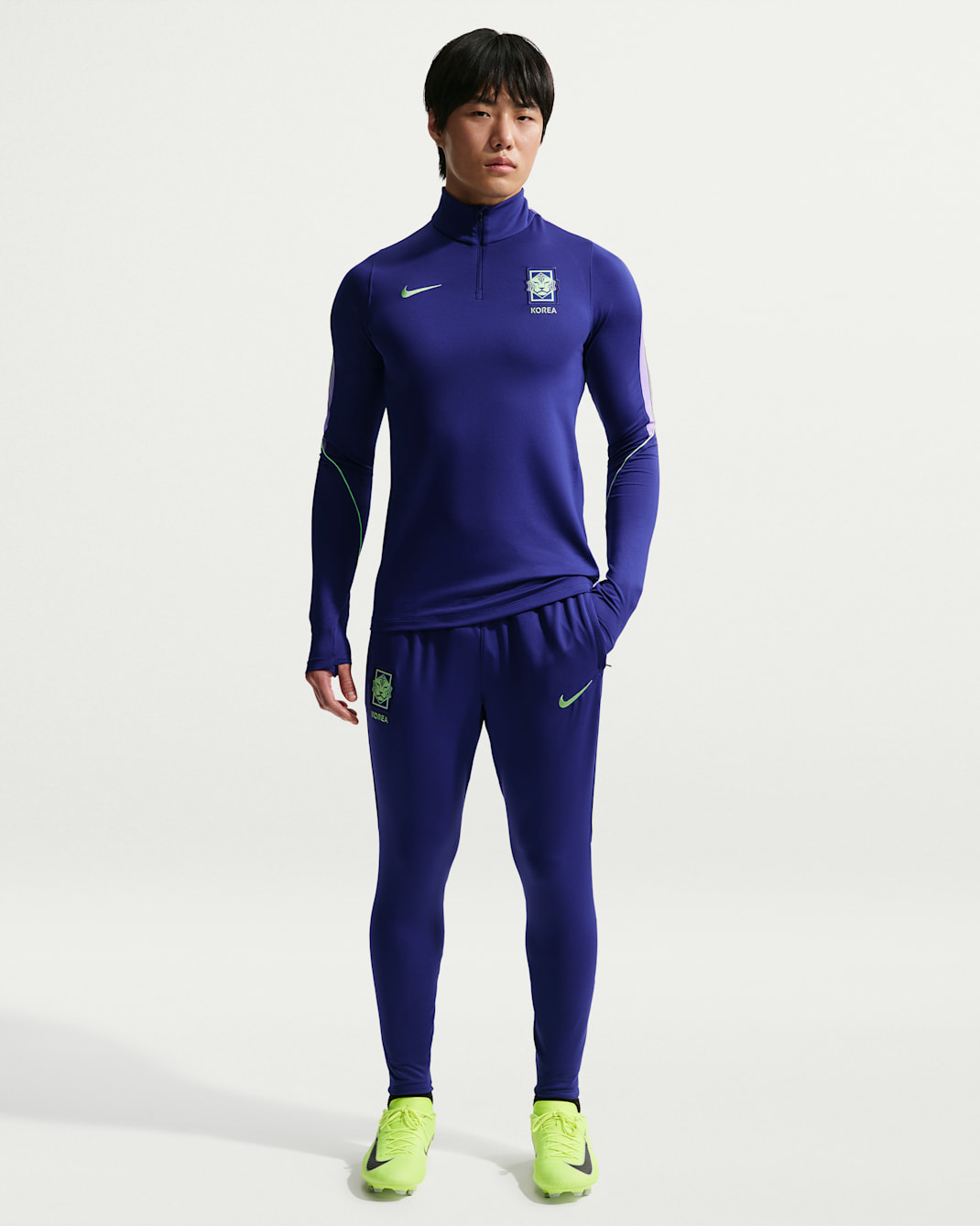 대한민국 스트라이크 남성 나이키 드라이 핏 축구 니트 팬츠 - 리전시 퍼플/스페이스 퍼플/라이트 리퀴드 라임