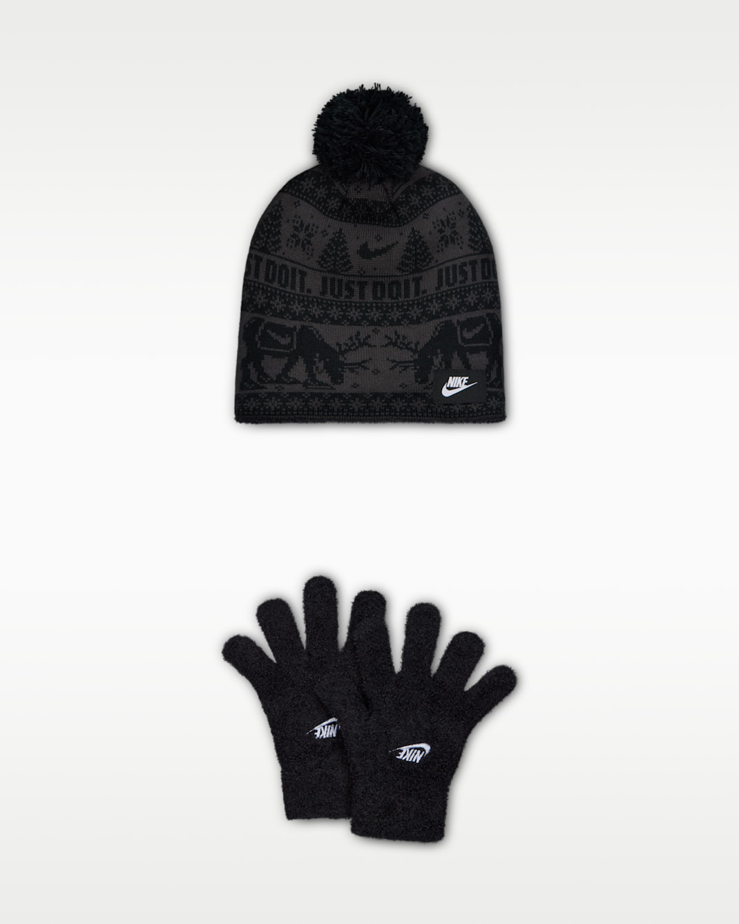 Nike Big Kids' Fairisle Peak Beanie 2-Piece Set - Black