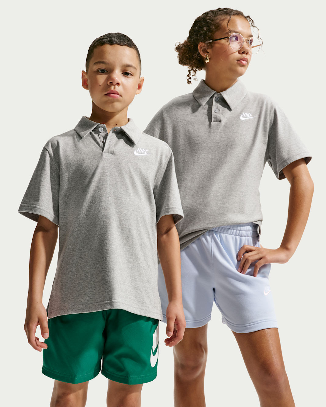 Nike Sportswear Club Big Kids' Knit Short-Sleeve Polo - Dark Grey Heather/White