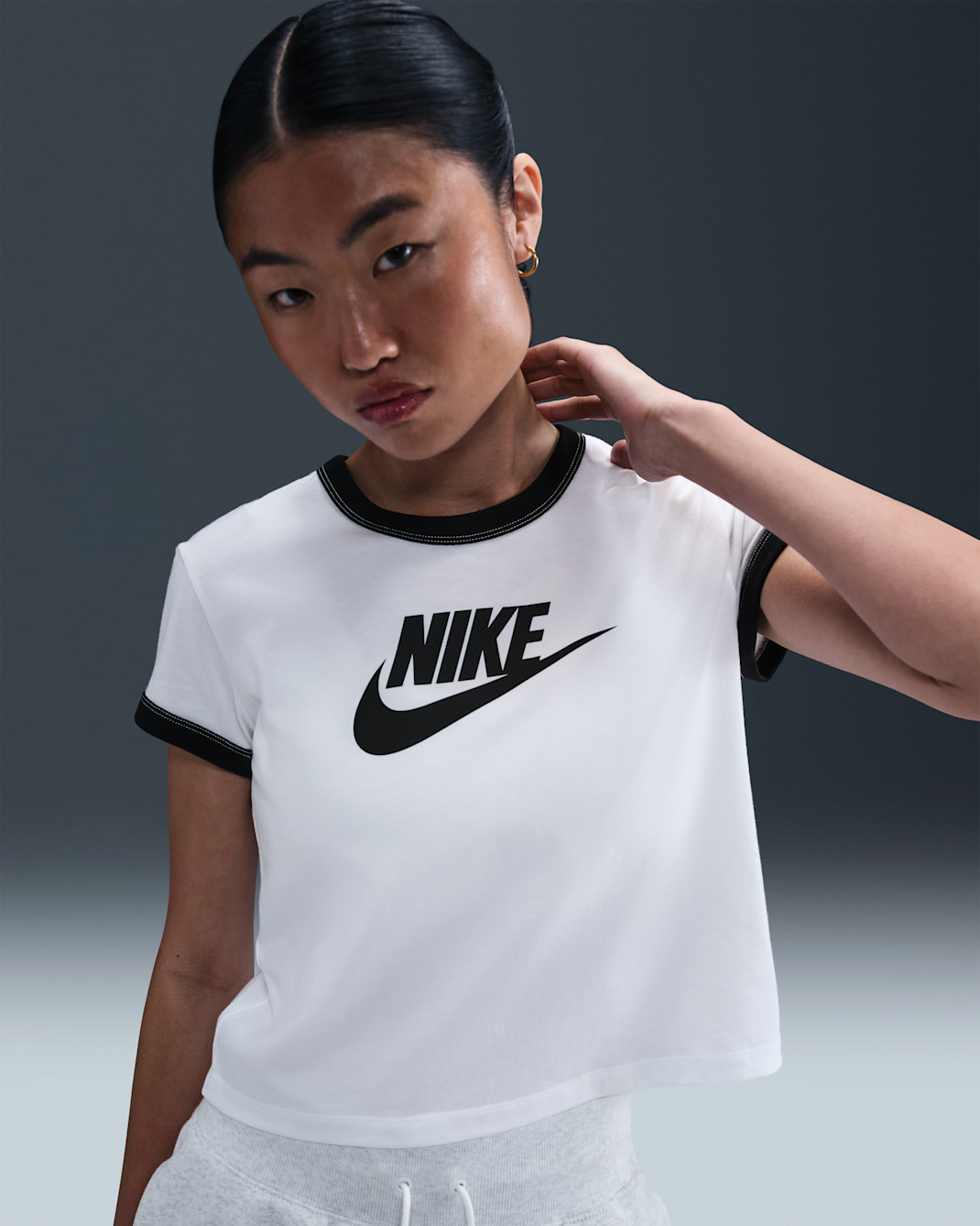 나이키 스포츠웨어 여성 반팔 링거 티셔츠 - 화이트/블랙