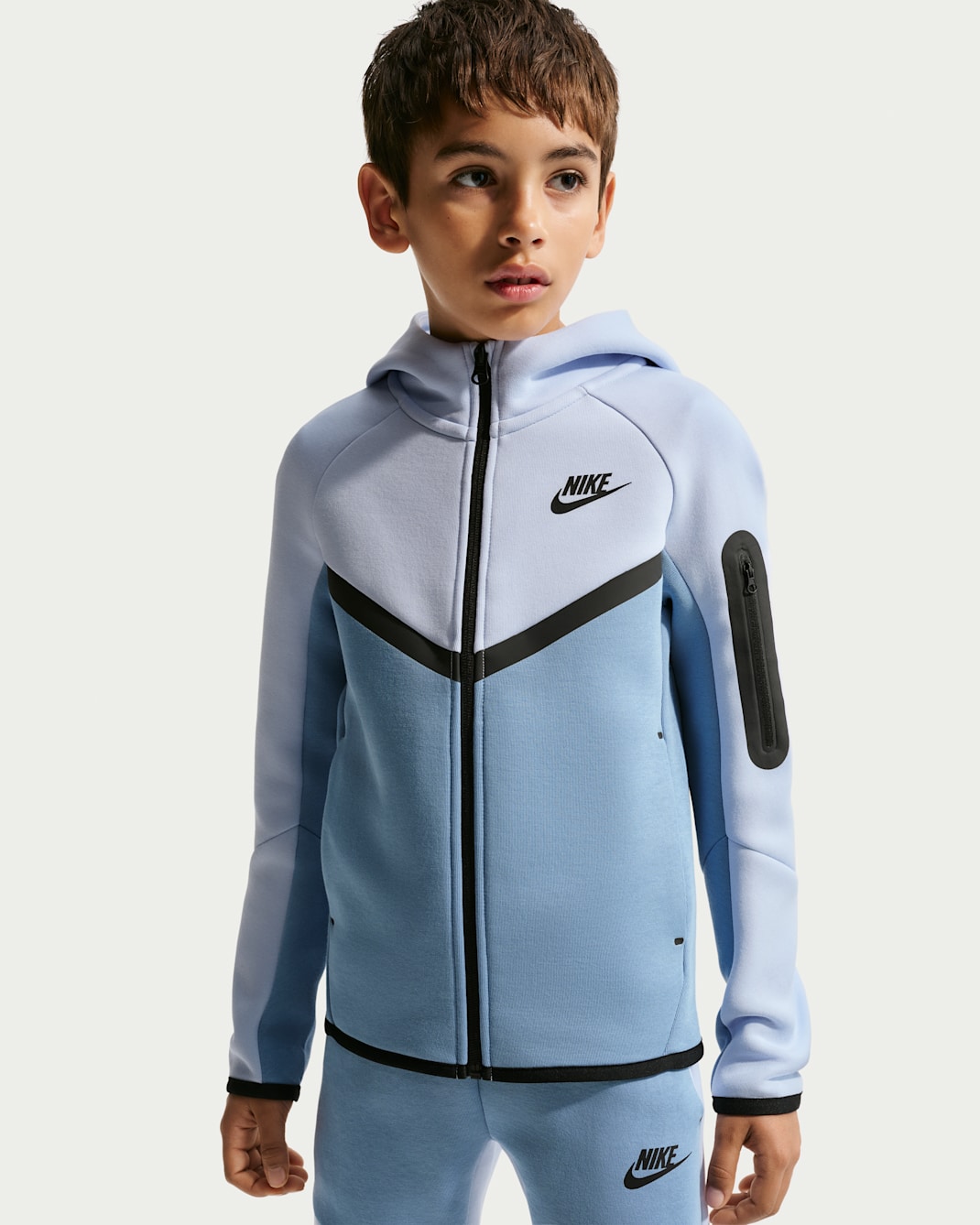 Nike Sportswear Tech Fleece Big Kids' Full-Zip Hoodie - Hydrogen Blue/Work Blue/Black/Black