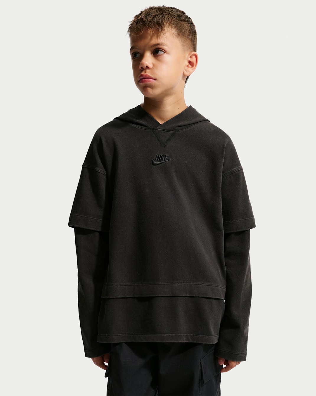 Nike Sportswear Collection Big Kids' Layered Long-Sleeve Top - Black/Black/Volt/Black