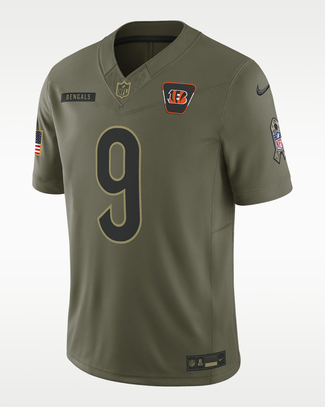 Jersey Nike Dri-FIT Limited de la NFL para hombre Joe Burrow Cincinnati Bengals Salute to Service - Oliva
