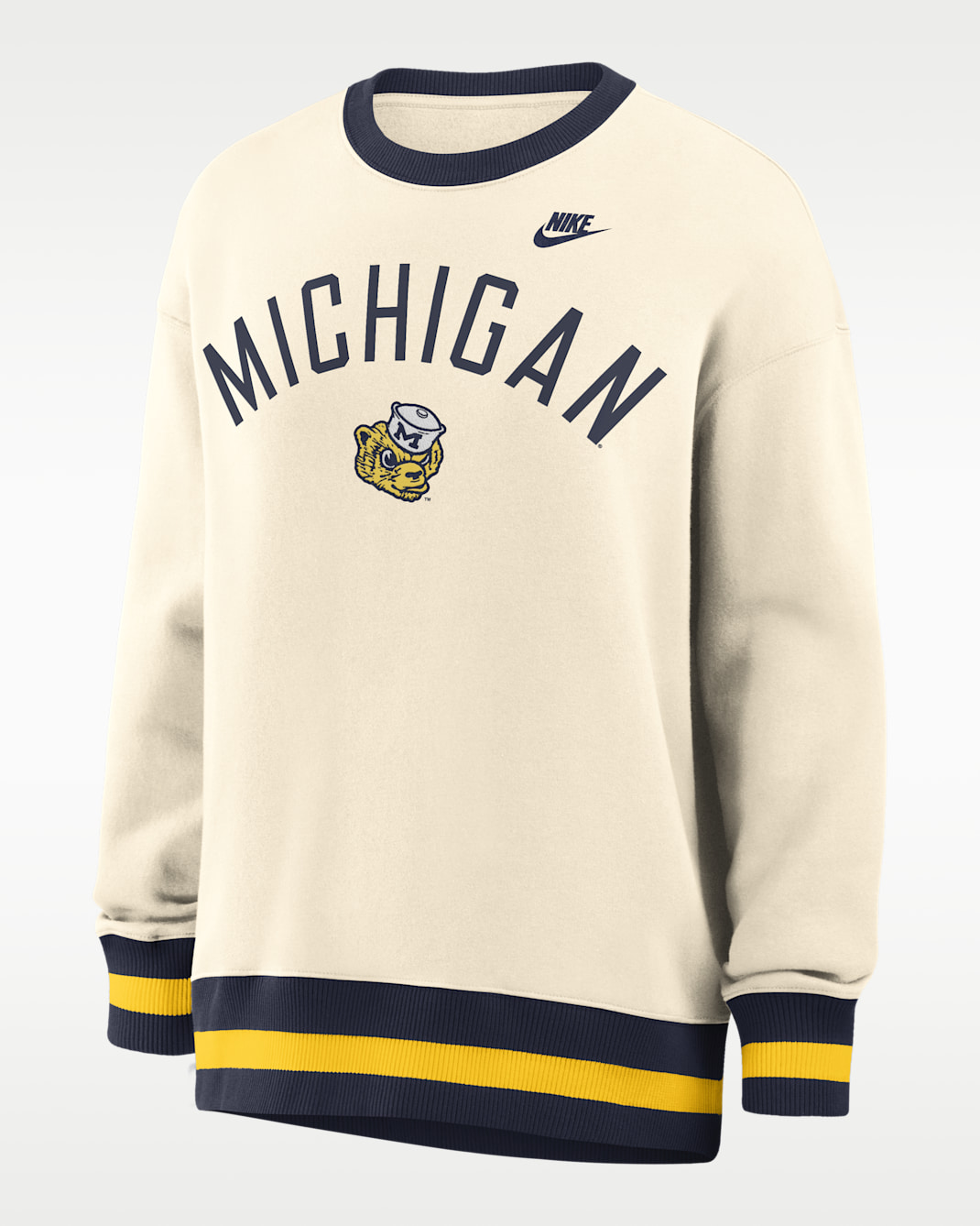 Michigan Legacy Women's Nike College Oversized Pullover Crew - Natural/Navy