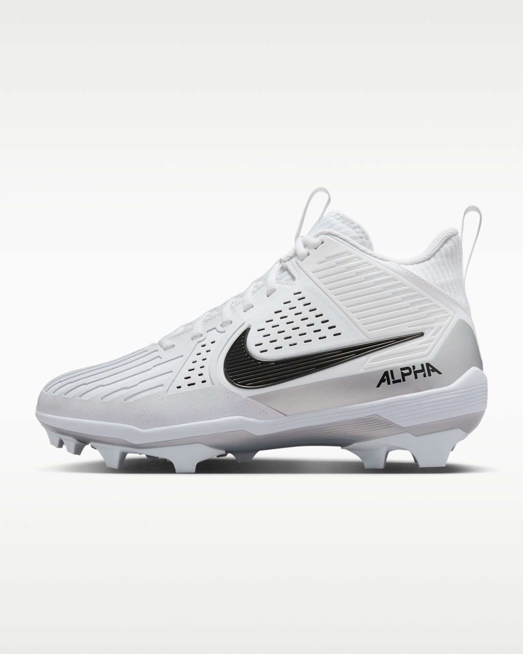 Tacos de fútbol americano para hombre Nike Alpha Menace Strong - Blanco/Plata metalizado/Negro