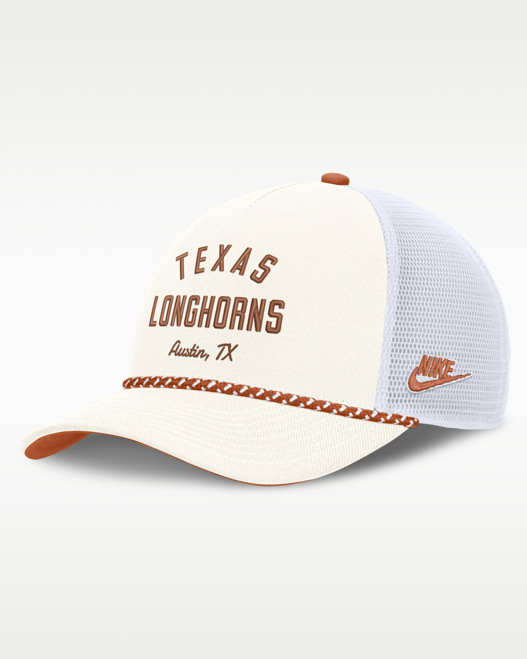 Texas Denim Men's Nike College Trucker Adjustable Hat - White/Team Orange