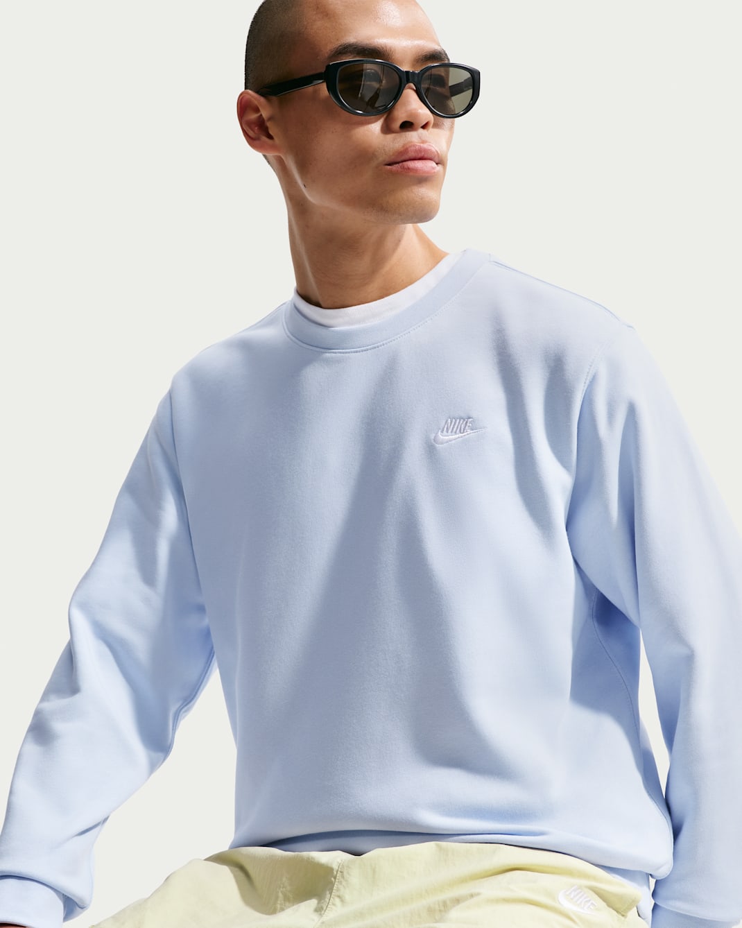 Nike Club Men's French Terry Crew - Hydrogen Blue/White