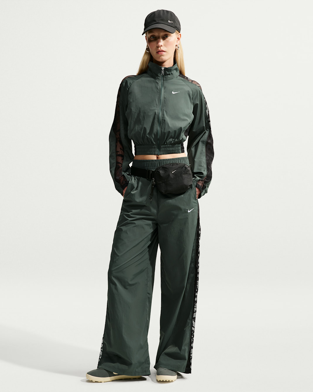 Nike Sportswear Women's Loose Mid-Rise Lace Track Pants - Camo Green/Black/White