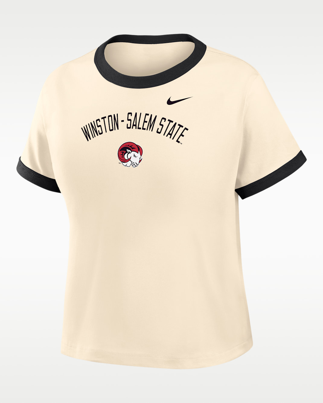 Playera cropped Ringer para mujer Nike College (Winston-Salem State) - Natural/Negro