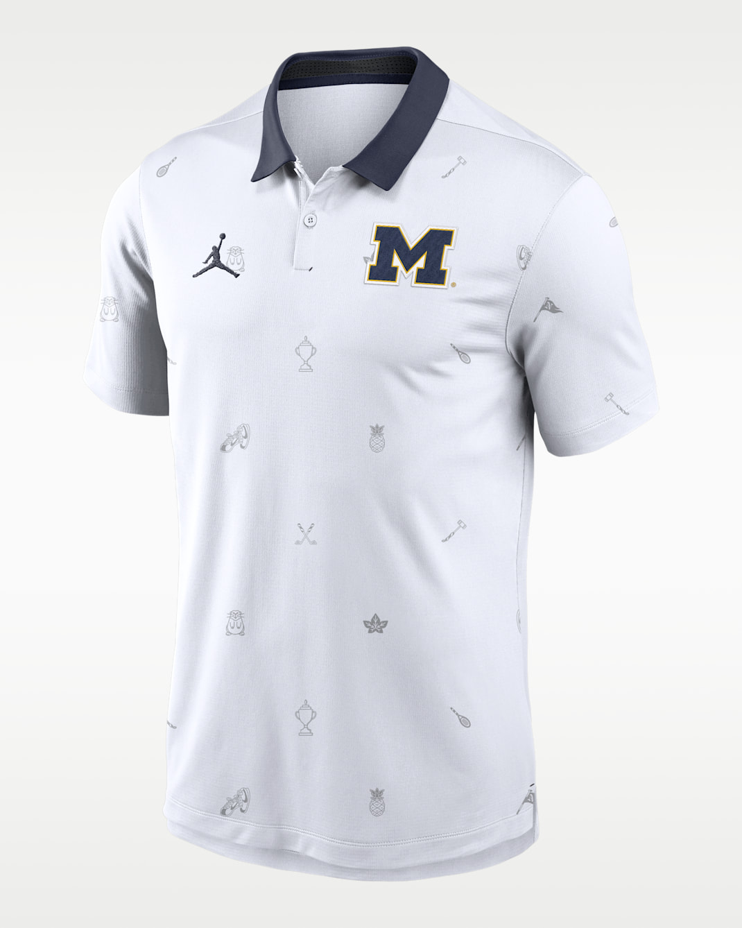 Polo universitario Dri-FIT Jordan para hombre Michigan Vapor Pattern - Blanco/Azul marino