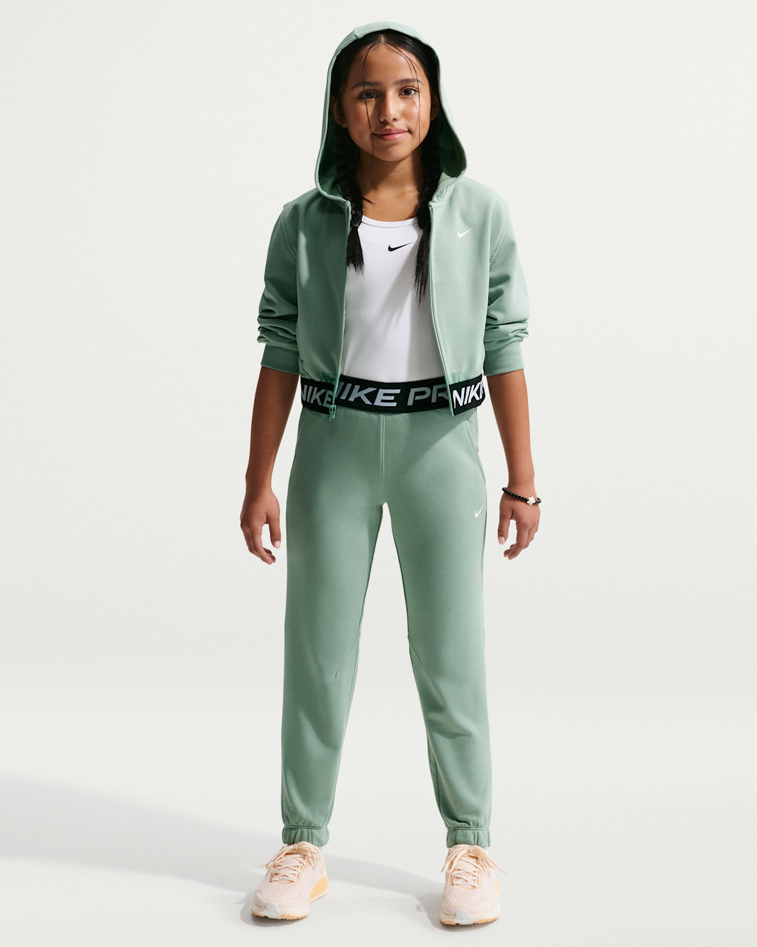 Nike Pro Fleece Big Kids' (Girls') Dri-FIT Joggers - Steam/Steam/Black/White