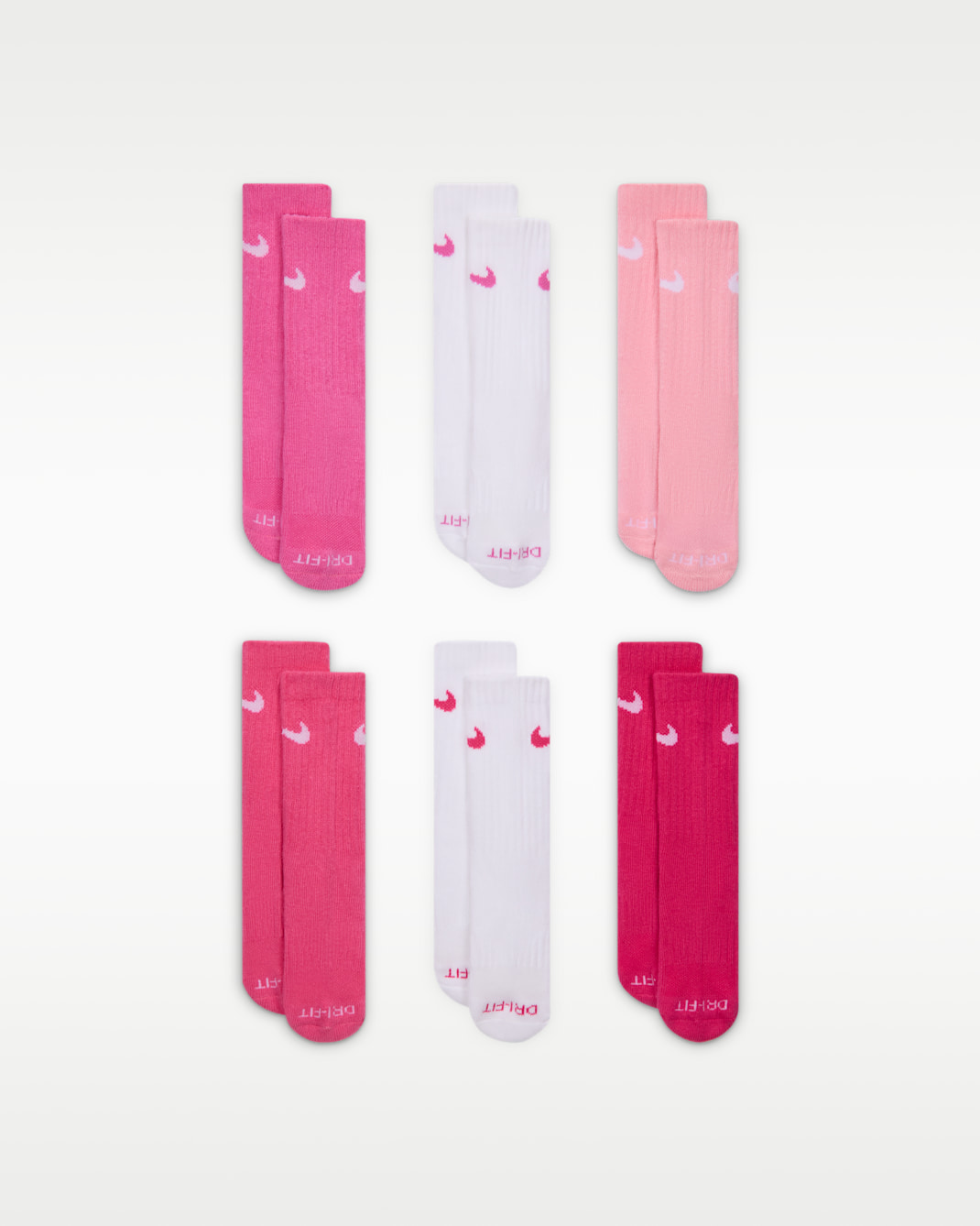 Nike Dri-FIT Performance Basics Little Kids' Crew Socks (6 Pairs) - Vivid Pink