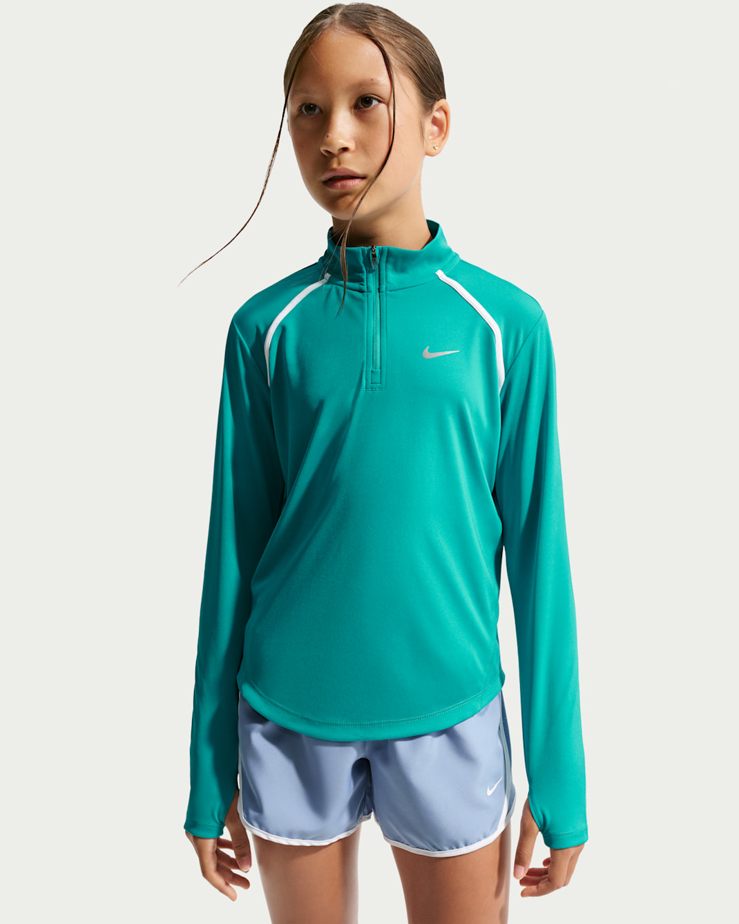 Nike Tempo Older Kids' (Girls') Dri-FIT Long-Sleeve Half-Zip Top - Energy/Arctic Green/White