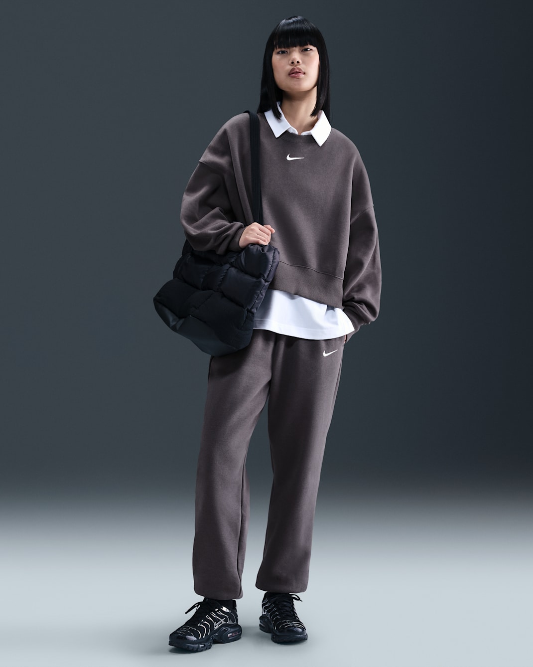 Pants de entrenamiento oversized de tiro alto para mujer Nike Sportswear Phoenix Fleece - Gris trueno/Vela