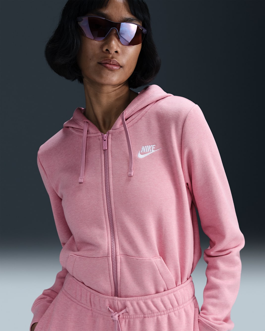Sudadera con gorro de cierre completo para mujer Nike Sportswear Club Fleece - Rosa elemental/Jaspeado/Blanco