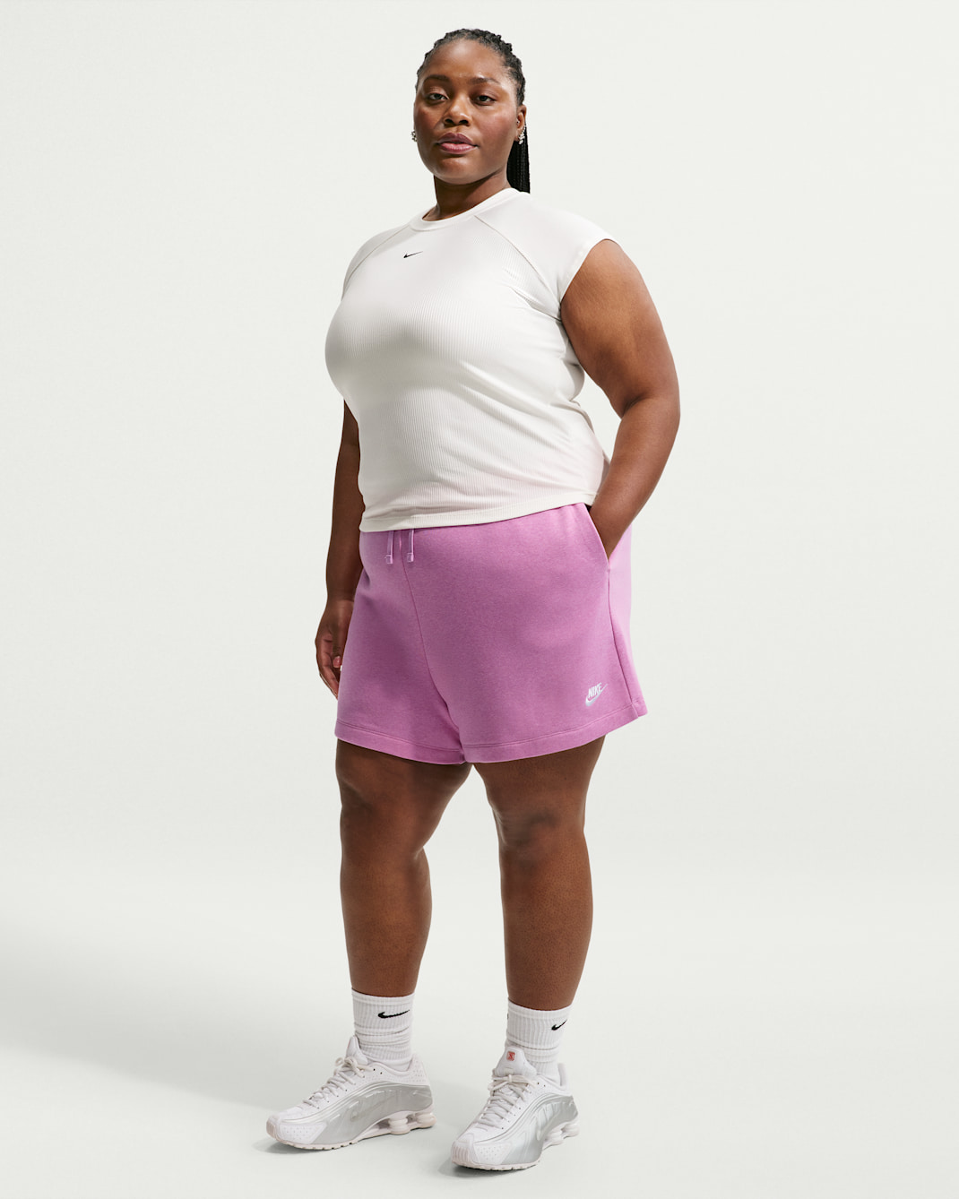 Nike Sportswear Club Fleece Women's Mid-Rise Shorts (Plus Size) - Light Magenta/Heather/White