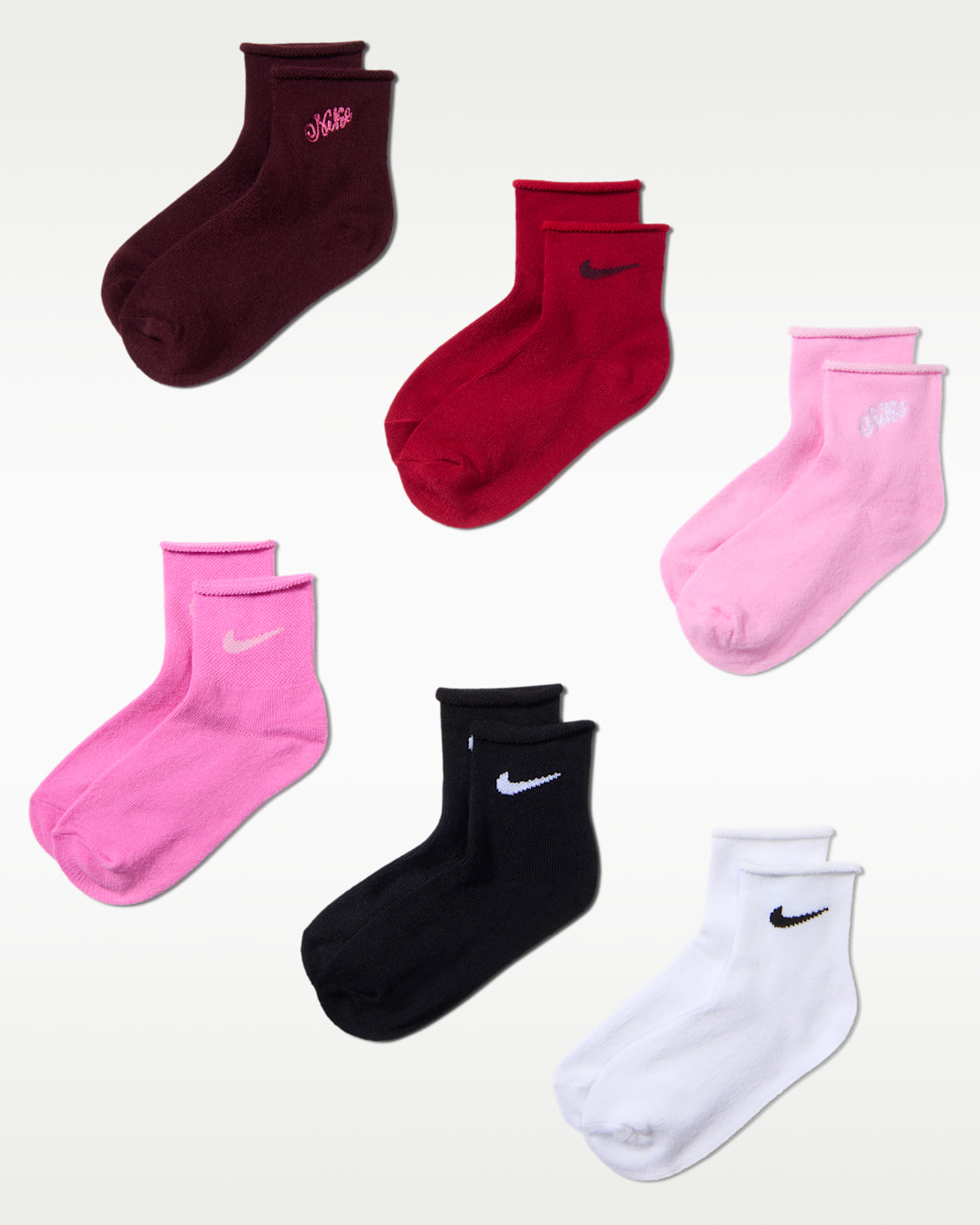 Nike Kids' Rolled Welt Ankle Socks (6 Pairs) - Pink Rise