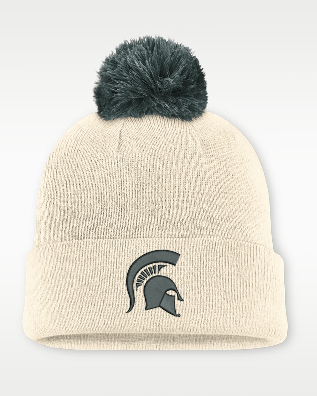 Michigan State Campus Prep Script Men's Nike College Cuffed Pom Beanie - Natural/Forest Green