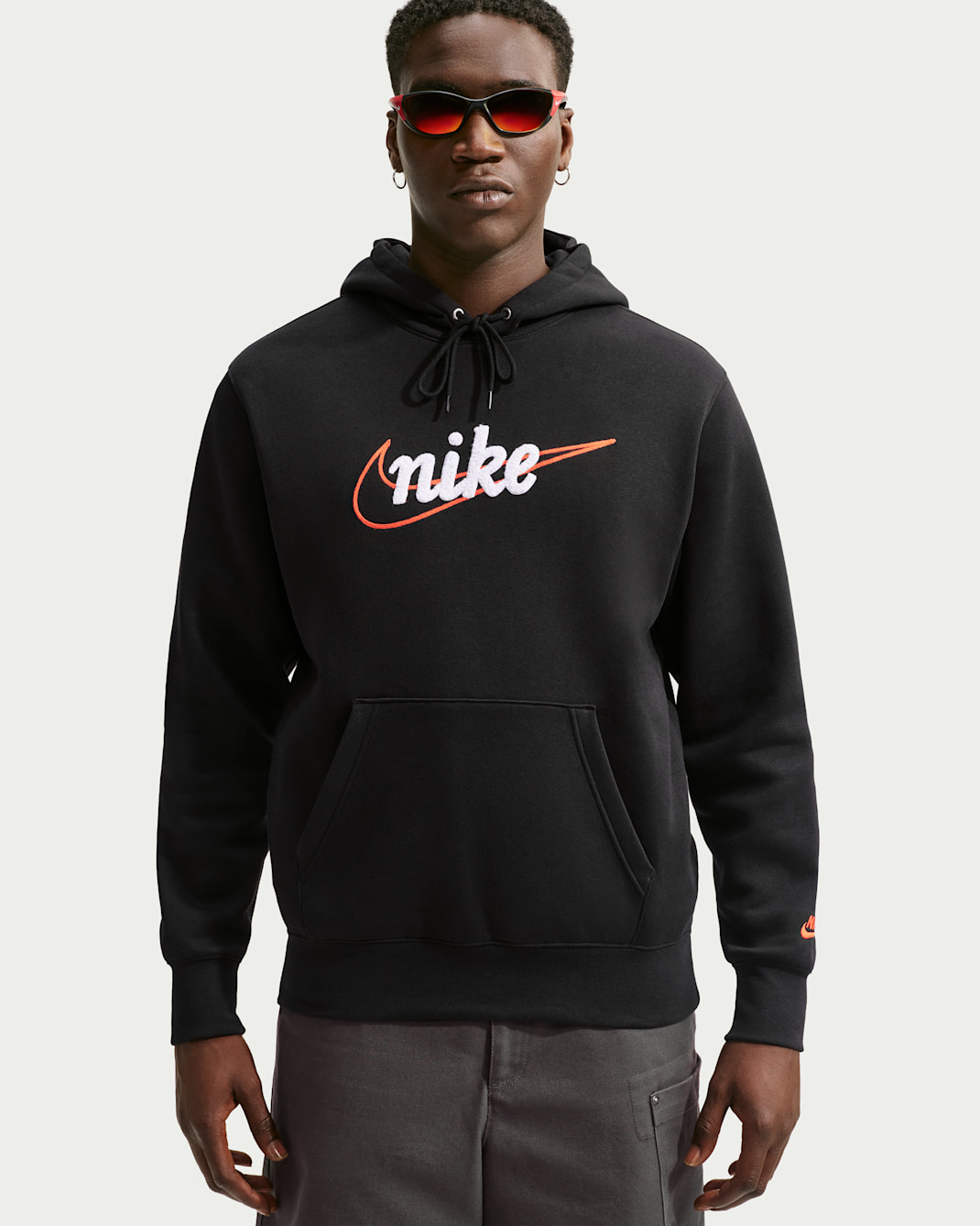Nike Sportswear Club Men's Fleece Hoodie - Black/Black/Safety Orange