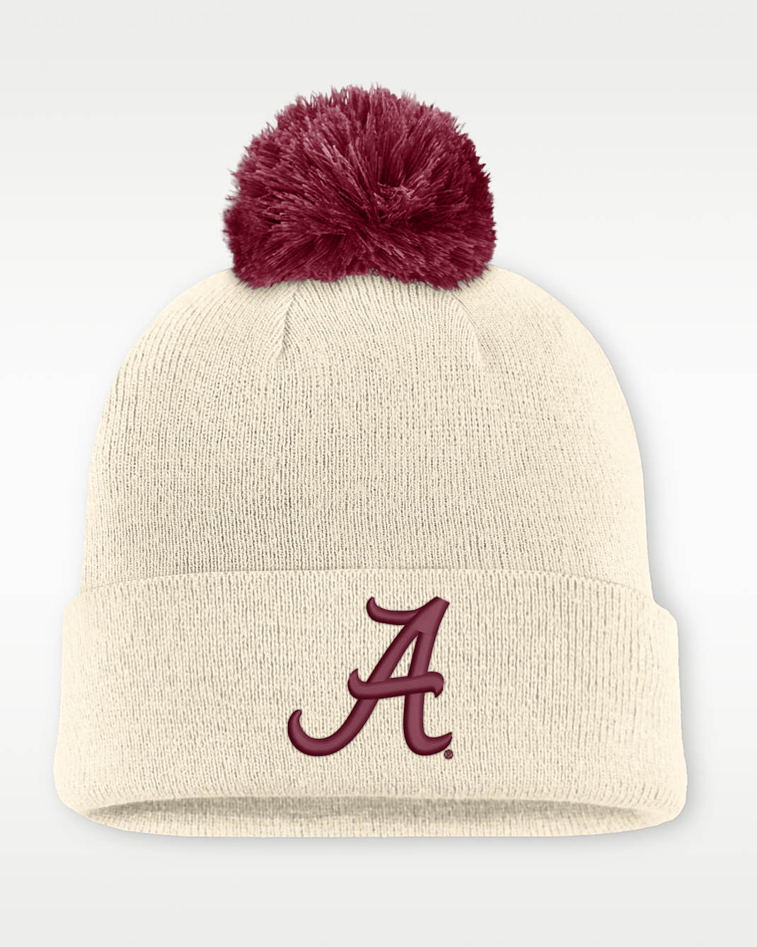 Alabama Campus Prep Script Men's Nike College Cuffed Pom Beanie - Natural/Crimson