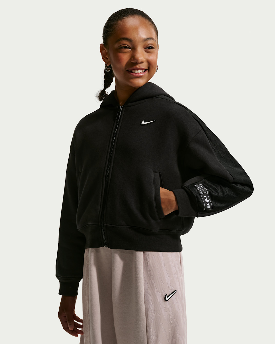 Haut de danse à manches longues Nike Sportswear Club Fleece pour ado (fille) - Noir/Blanc