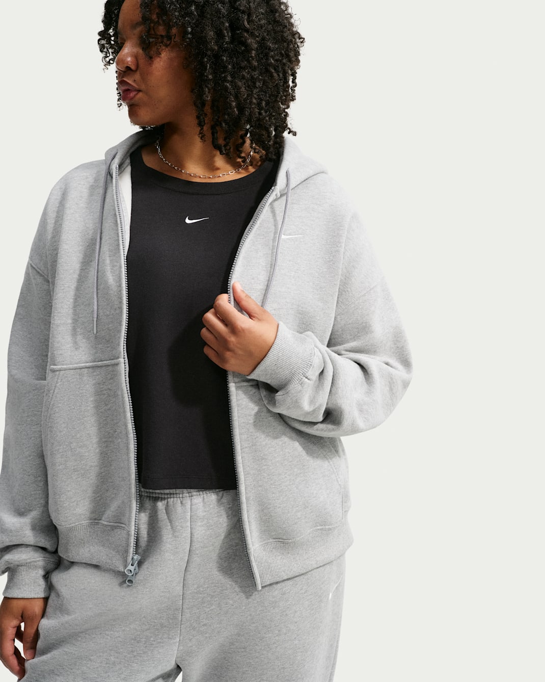 Nike Studio Fleece Medium Weight Women's Oversized Full-Zip Hoodie - Dark Grey Heather/Sail