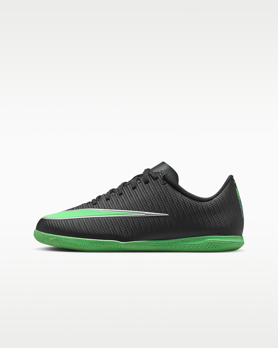 Nike Jr. Mercurial Vapor 17 Club Big Kids' Indoor/Court Low-Top Soccer Shoes - Black/Black/Illusion Green