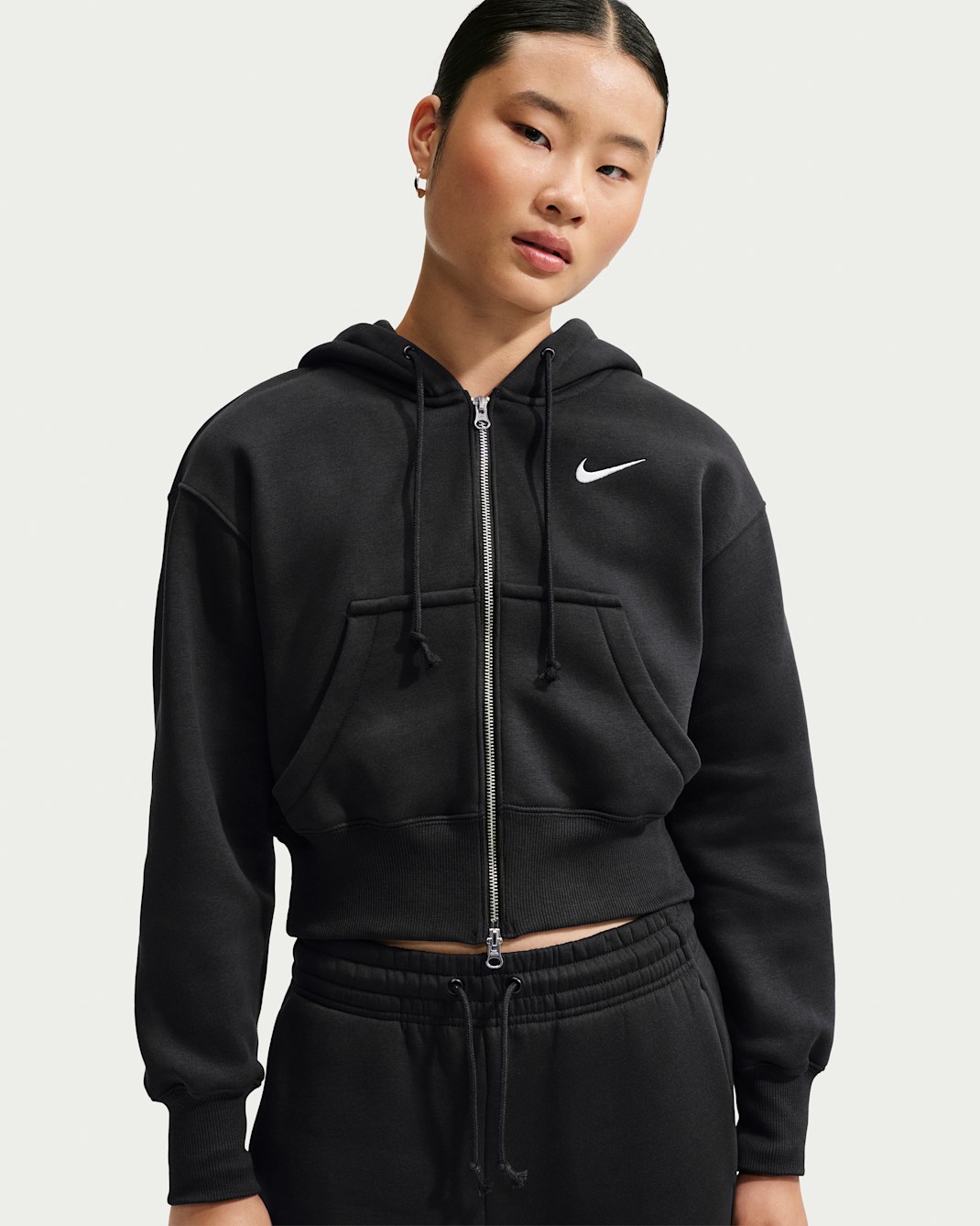 Nike Sportswear Phoenix Fleece Women's Loose Full-Zip Cropped Hoodie - Black/Sail