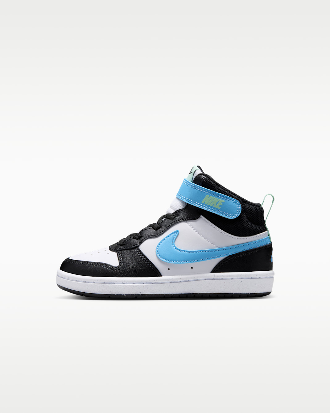 Tenis para niños de preescolar Nike Court Borough Mid 2 - Blanco/Negro/Verde ártico/Azul fútbol