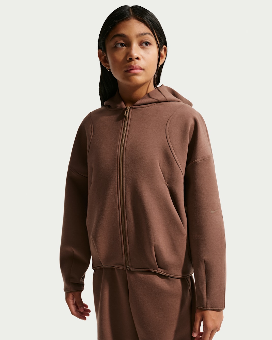 Nike MAVN Girls' Therma-FIT Knit Full-Zip Hoodie - Fauna Brown/Black/Fauna Brown