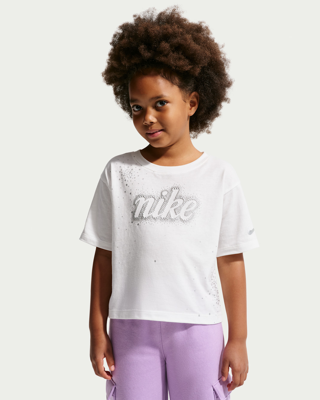 Nike Little Kids' Swoosh Sparkle Boxy T-Shirt - Sail