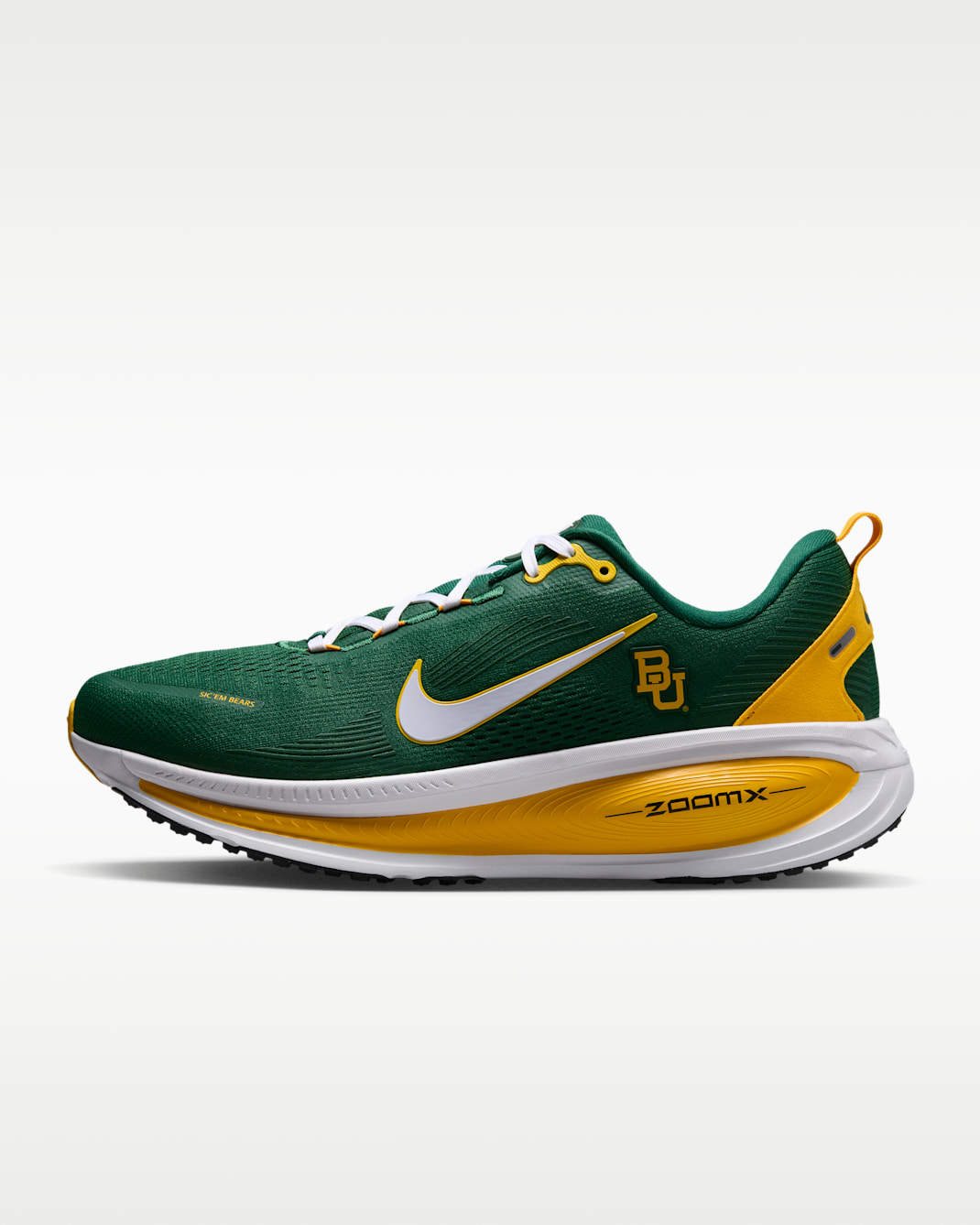 Nike College Vomero 18 (Baylor) Men's Road Running Shoes - Gorge Green/University Gold/White