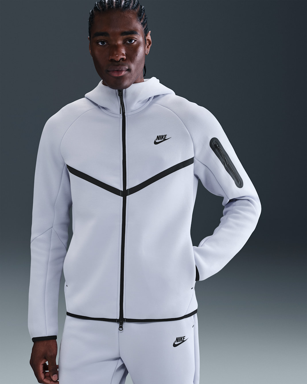 Chamarra Windrunner de tejido Fleece de cierre completo para hombre Nike Tech - Fantasma/Negro