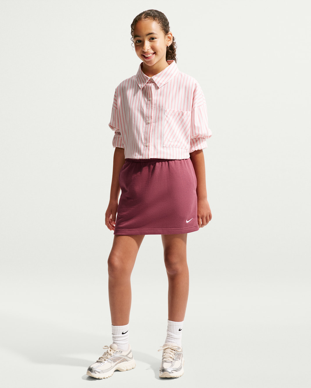 Nike Sportswear Studio Fleece Big Kids' (Girls') French Terry Skirt - Pink Smoke/White