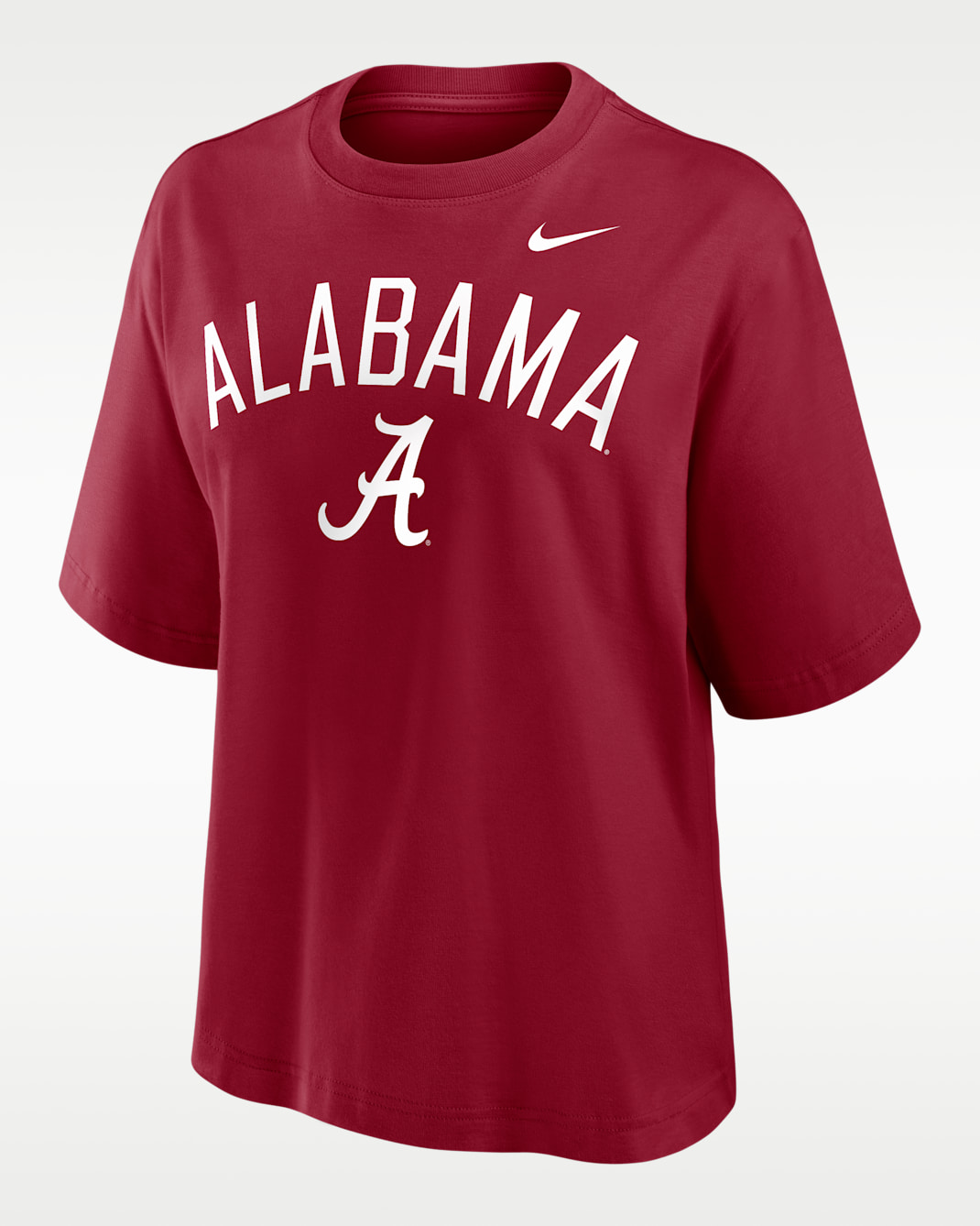 Playera universitaria Nike para mujer Alabama Arch Over Logo Boxy - Carmesí