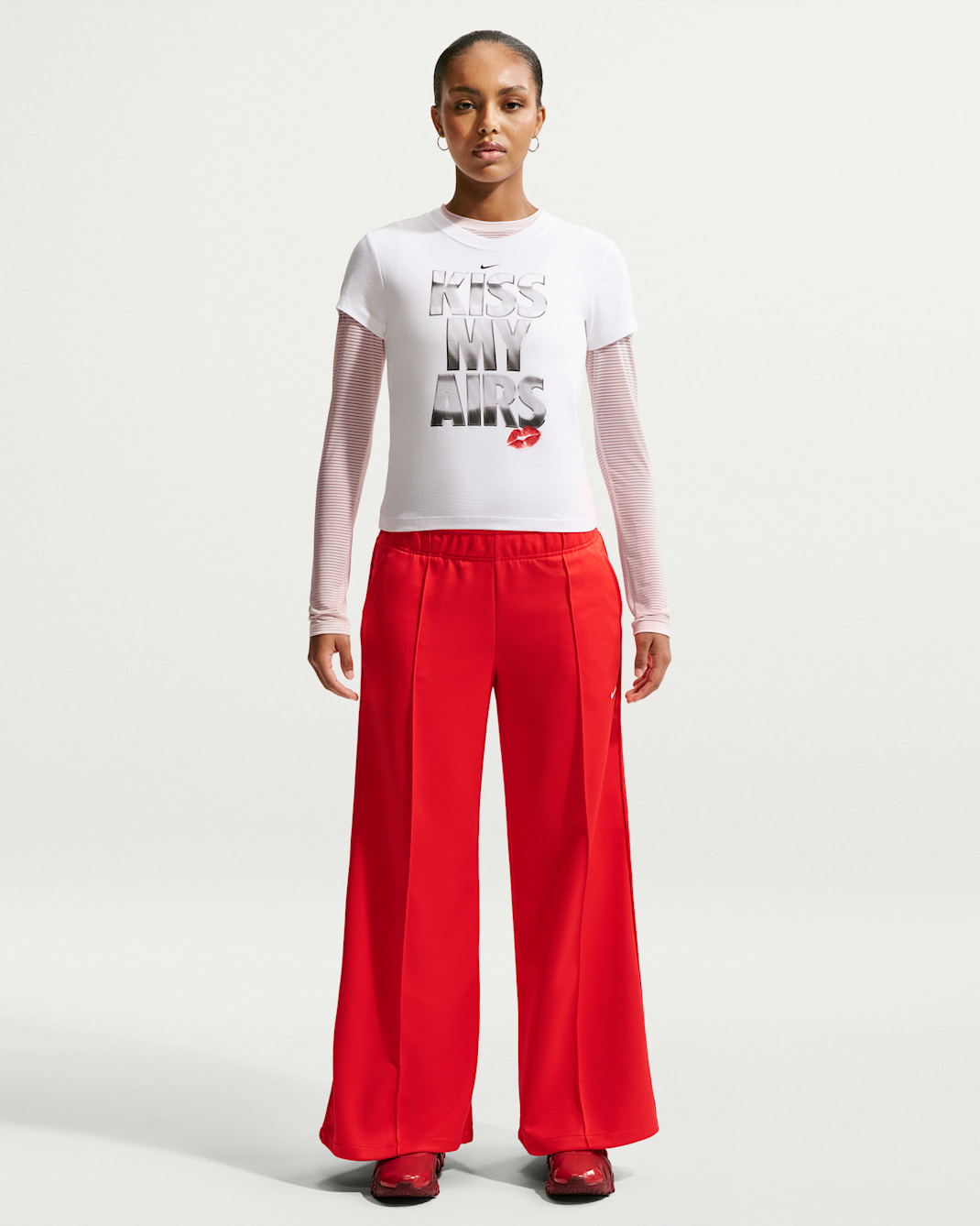 Nike Sportswear Women's Mid-Rise Wide-Leg Track Pants - Light Crimson/Sail