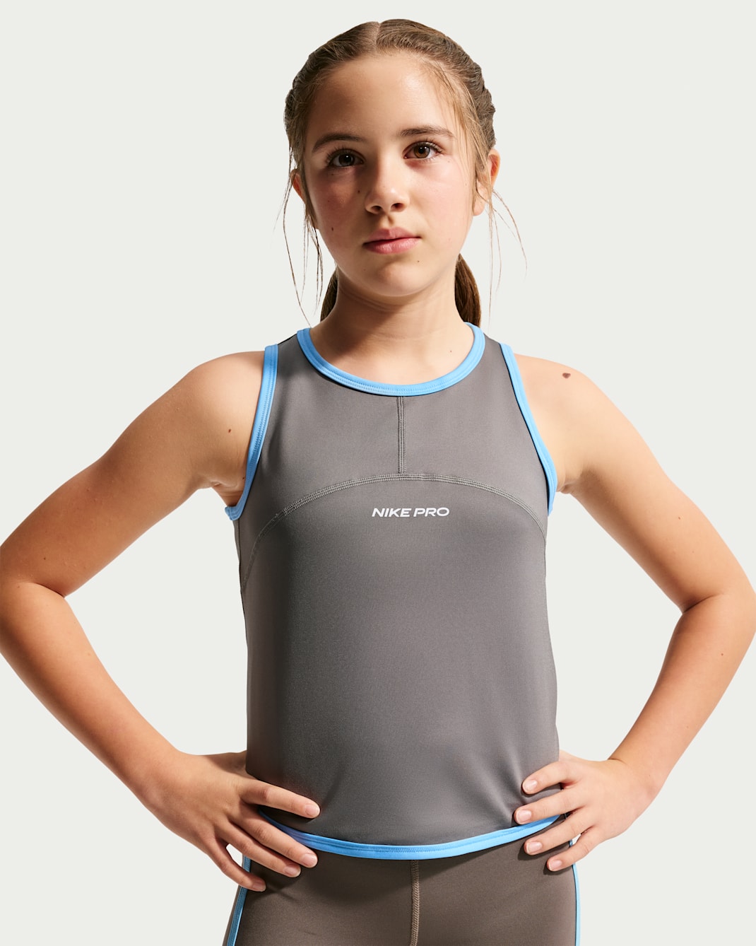 Nike Pro Girls' Dri-FIT Tank Top - Cave Stone/Football Blue/White