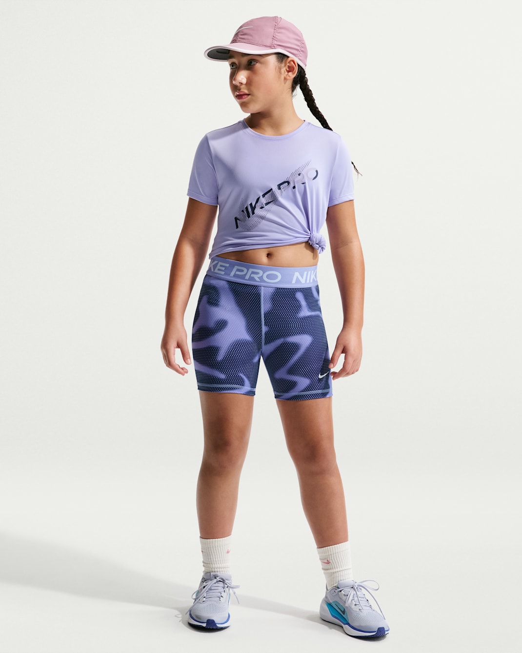 Σορτς Nike Pro Dri-Fit 8 cm για μεγάλα κορίτσια - Light Thistle/Λευκό