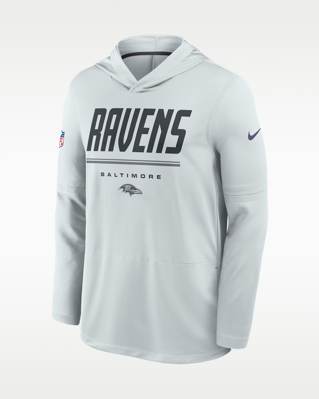 Baltimore Ravens Sideline Men's Nike Dri-FIT NFL Long-Sleeve Hooded Top - Platinum/Charcoal
