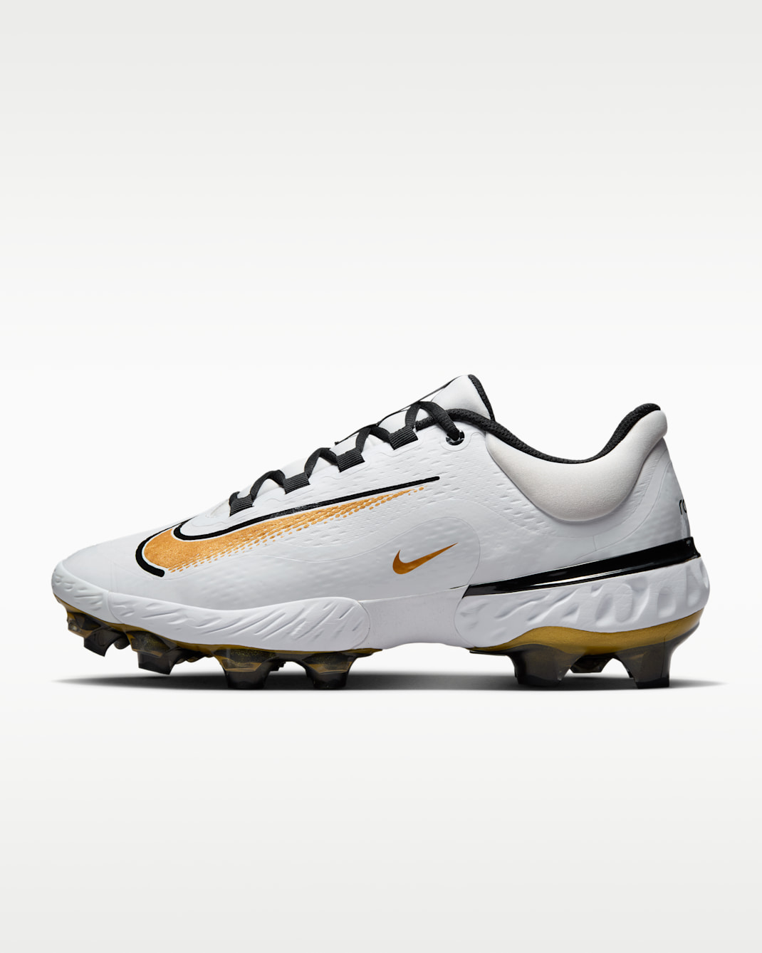 Nike Alpha Huarache Elite 4 Low MCS Men's Baseball Cleats - White/Black/Metallic Gold