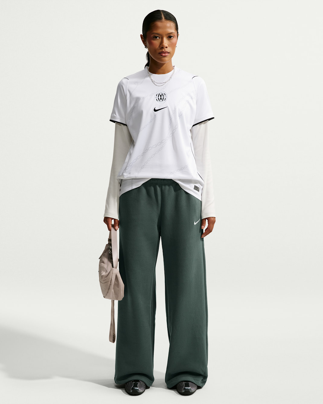 Nike Studio Fleece Medium Weight Women's Mid-Rise Wide-Leg Pants - Camo Green/Sail